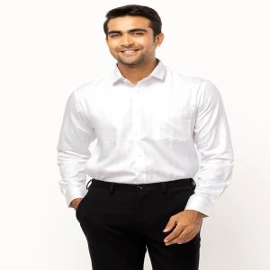 White Striped Mixed Cotton Executive Shirt